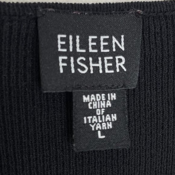 Eileen Fisher Black Ribbed Zip Front Cardigan, L - Picture 6 of 7